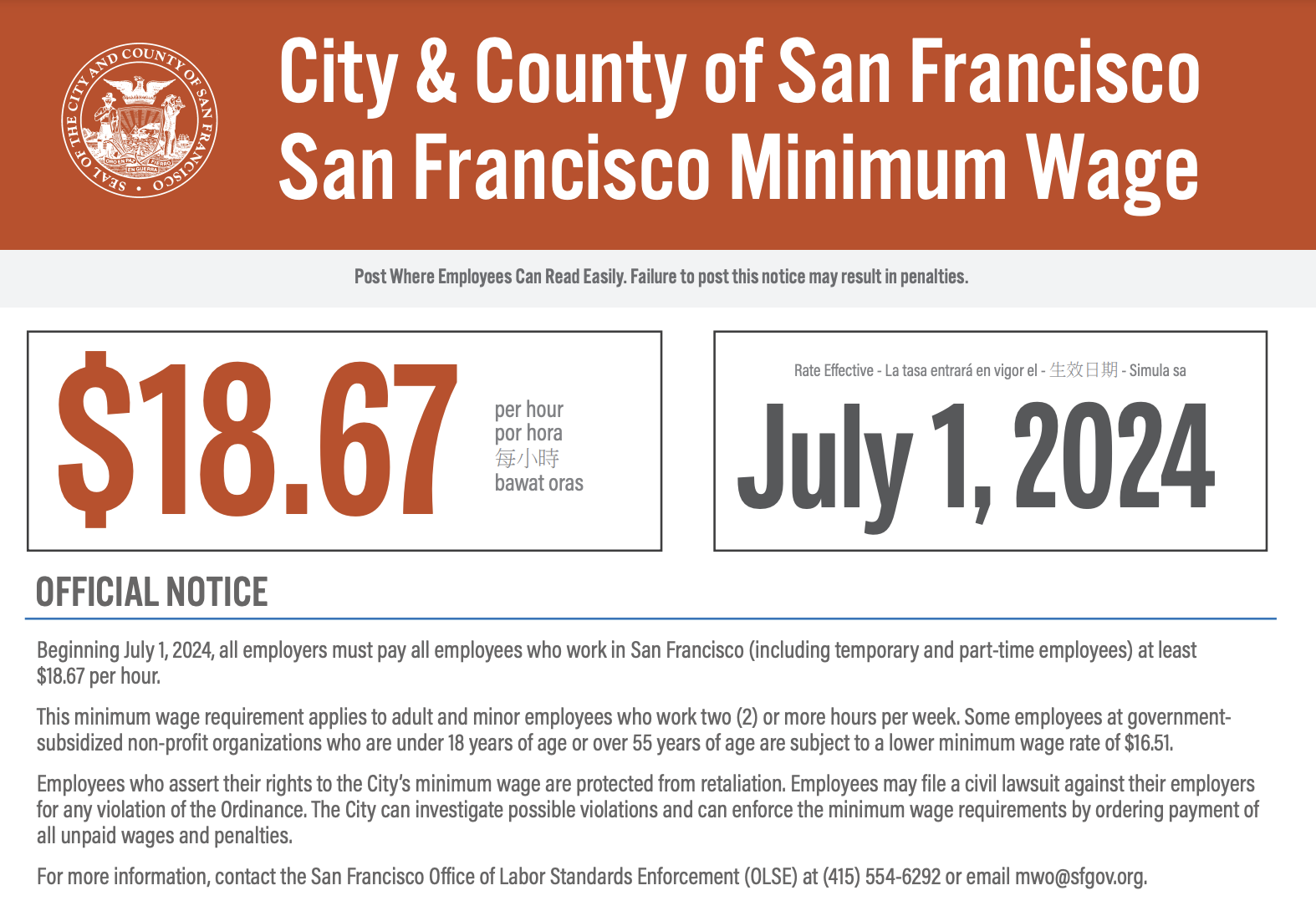 SF Minimum Wage Law Poster